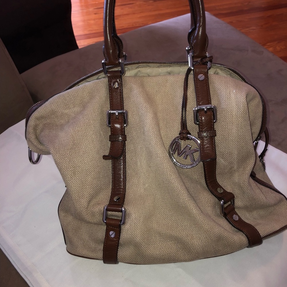 Tan canvas Michael Kors purse